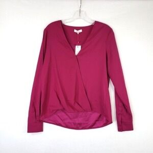 Parker Blouse Twisted Faux Wrap Long Sleeve V Neck Long Sleeve Dark Azalea Sz XS